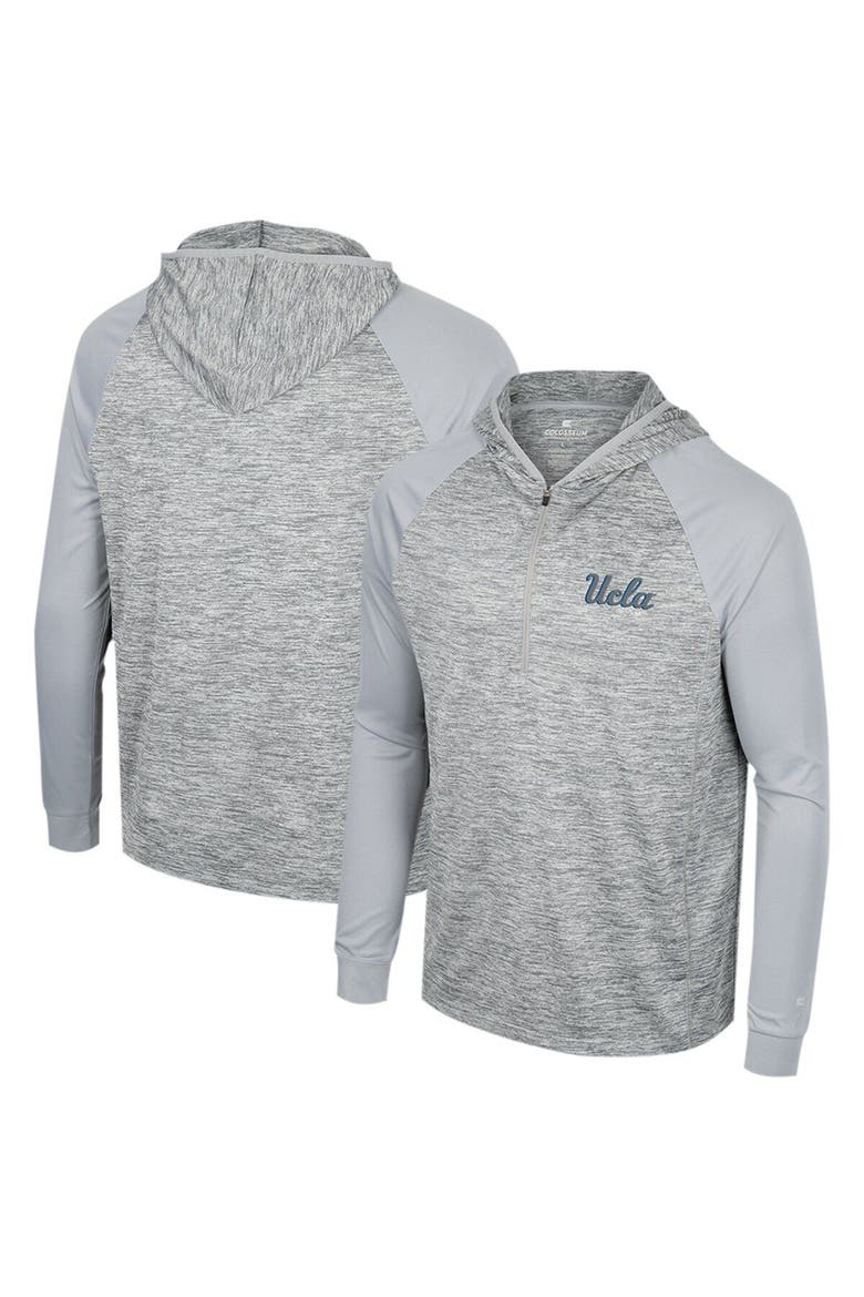 Men's Colosseum Gray UCLA Bruins Cybernetic Raglan Quarter-Zip Hooded Top, Main, color, Gray