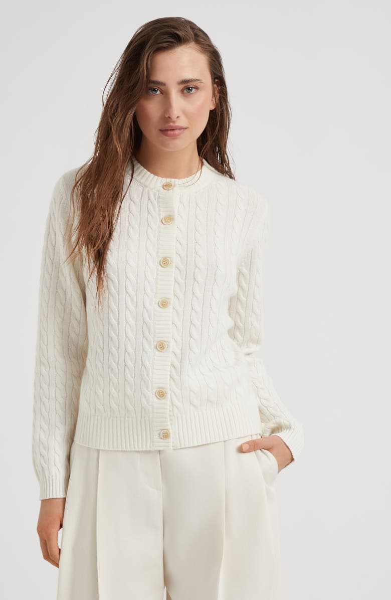 Brunello Cucinelli Cashmere cable knit cardigan with monili, Alternate, color, 