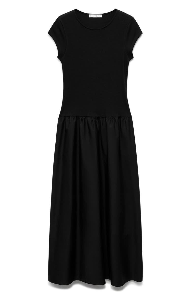 MANGO Mixed Media Fit & Flare T-Shirt Dress, Main, color,