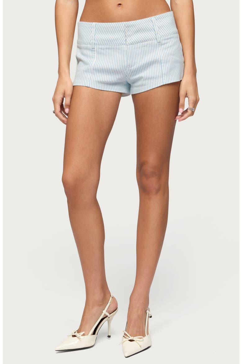 Myah Pinstripe Pinstripe Micro Shorts, Main, color, WHITE-AND-BLUE