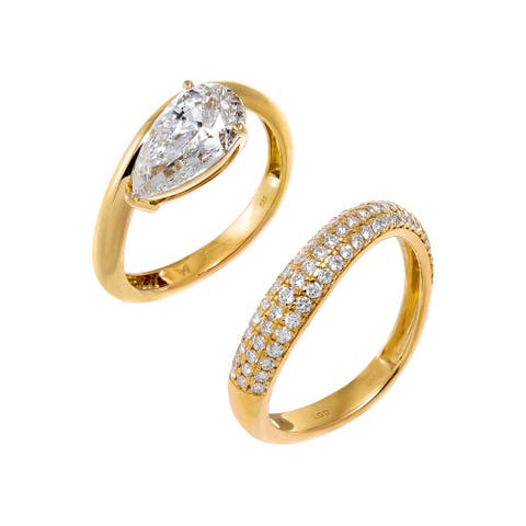 Lab Grown Diamond Pear & Pave Curved Ring 14K