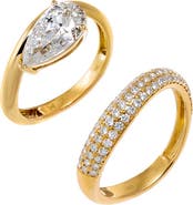 BY ADINA EDEN Lab Grown Diamond Pear & Pave Curved Ring 14K