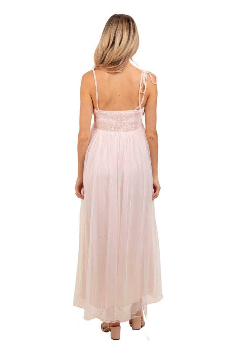 Square Neck Shoulder Tie Tulle Maxi Dress, Alternate, color, Light Pink