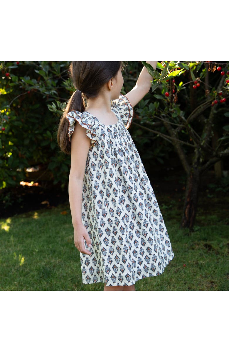 Beet World Girls Everly Square Neck Dress, Alternate, color, Teal Blue And Brown