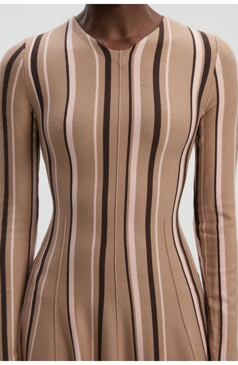 Karen Millen Asymmetric Hem Knit Midi Dress, Alternate, color, Camel