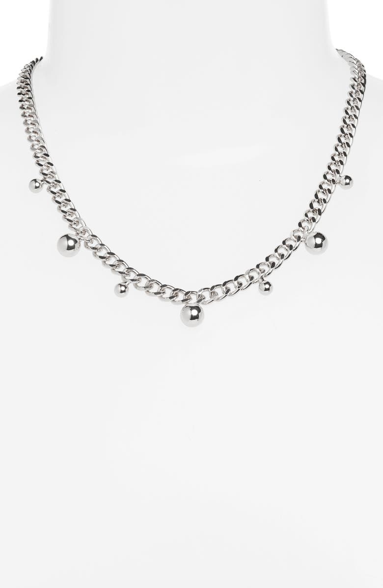 Open Edit Orb Drop Curb Chain Necklace, Alternate, color, Silver