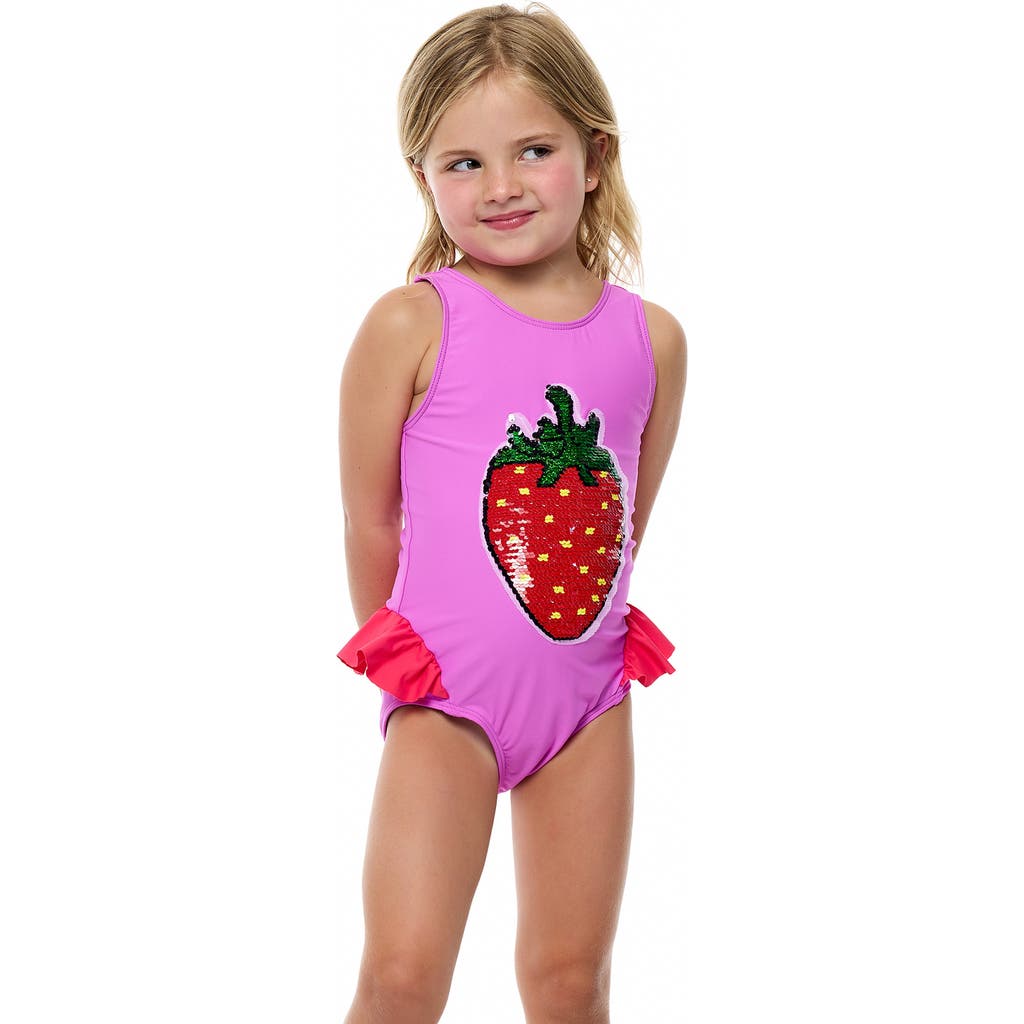 Beach Lingo Kids' Strawberry Sequin One-piece Swimsuit In Ultraviolet