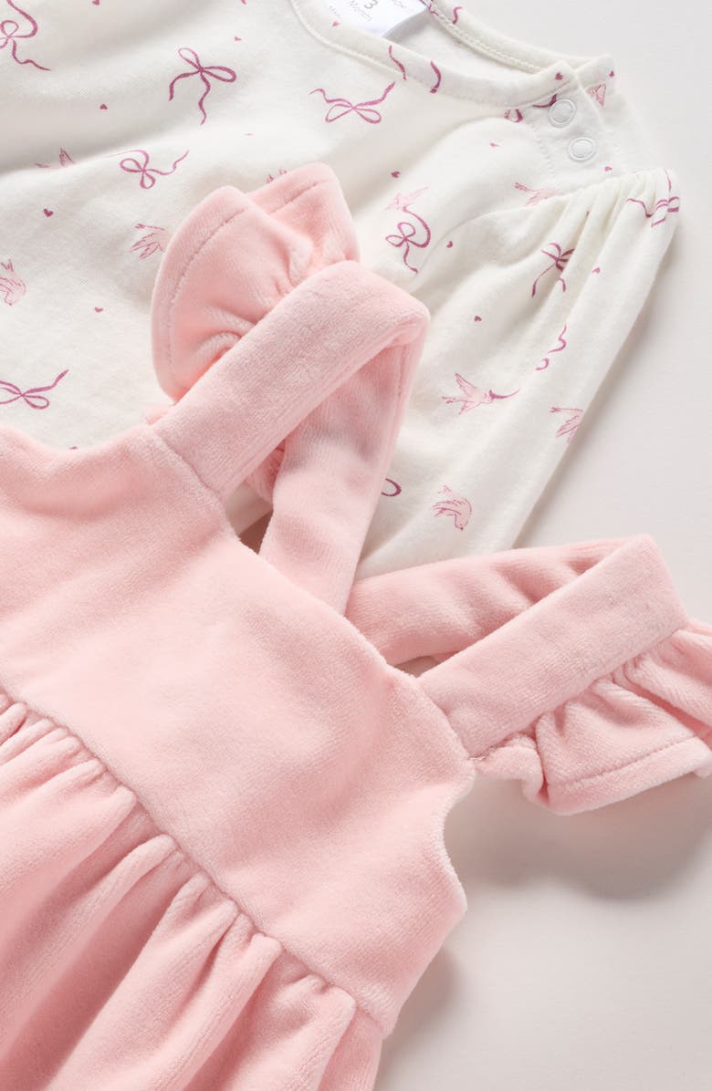 Nordstrom Kids' Pinafore Dress & Long Sleeve Bodysuit Set, Alternate, color, Pink Lotus- Ivory Birds