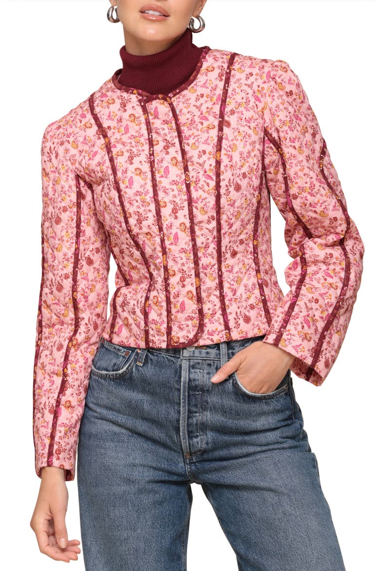 Floral Quilted Crop Jacket, Alternate, color, PINK BURGUNDRY FLORAL