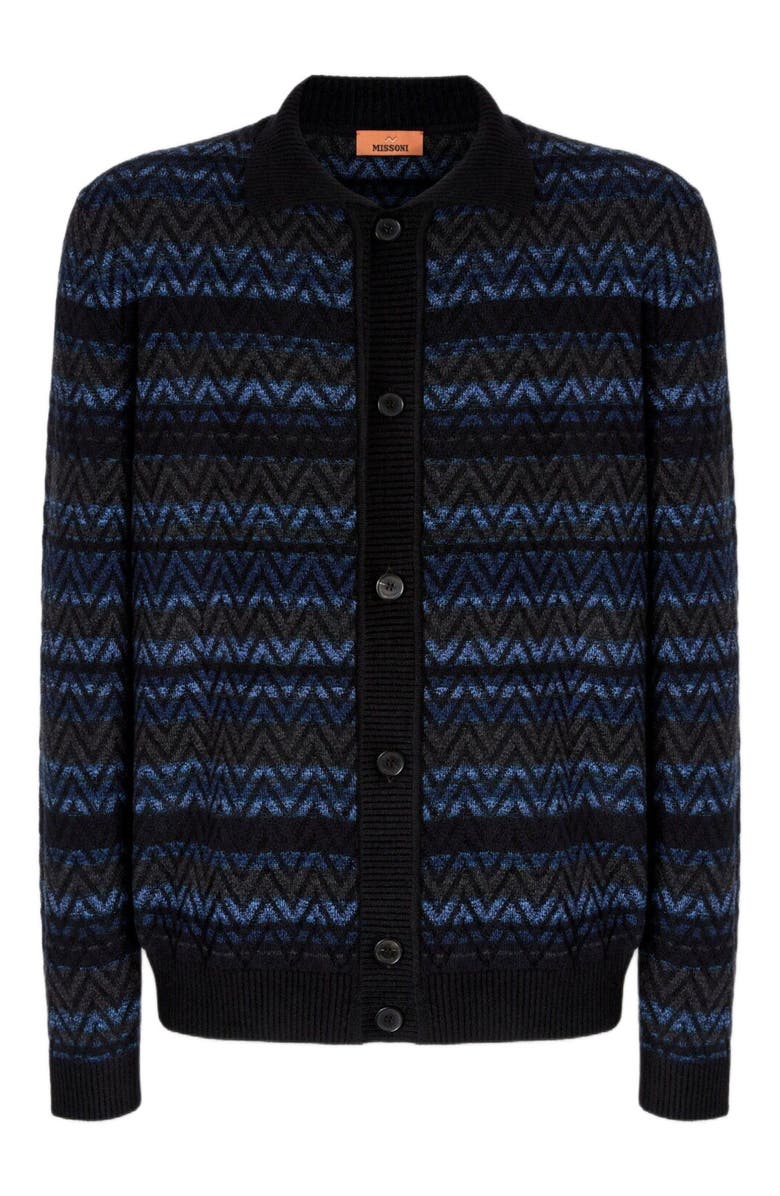 Missoni Cardigan With Zigzag And Stripe Pattern, Alternate, color, Black & Blue