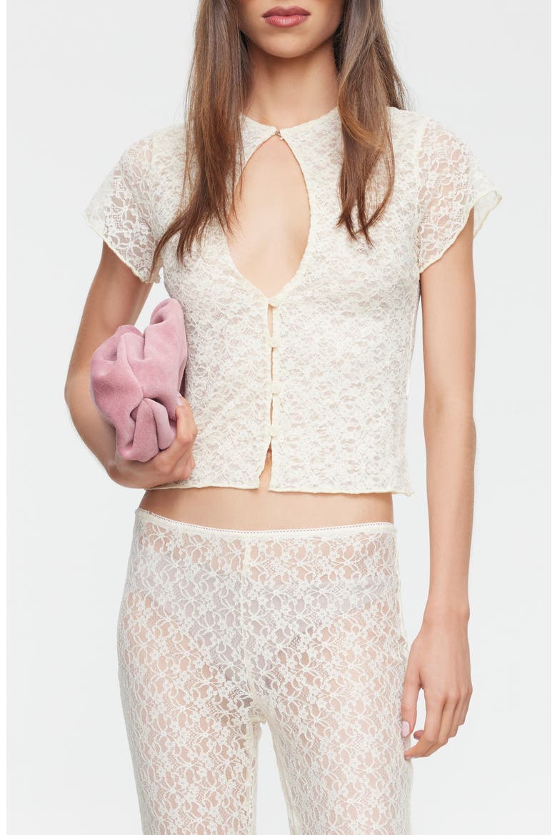 Love Letters Lace Keyhole Top, Main, color, LEMON