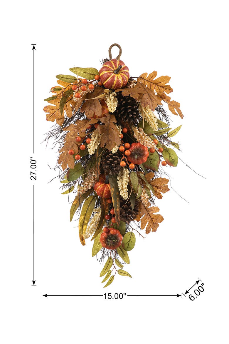 27"H Fall Pumpkin Leaf Teardrop, Alternate, color, Orange