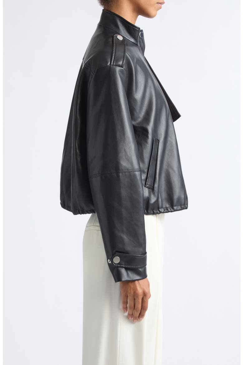Alyssa Faux Leather Funnel Neck Bomber, Alternate, color, JET