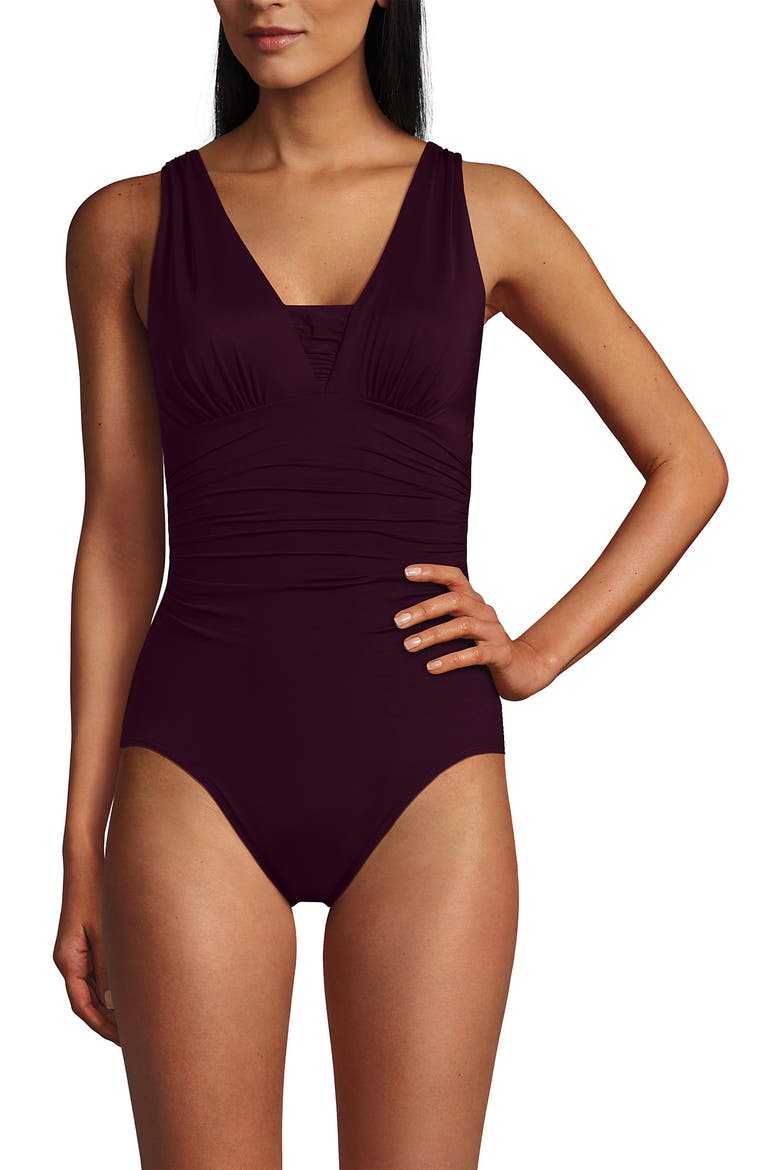 D-Cup Slender Grecian Tummy Control Chlorine Resistant One Piece Swimsuit, Alternate, color, Dark Wine