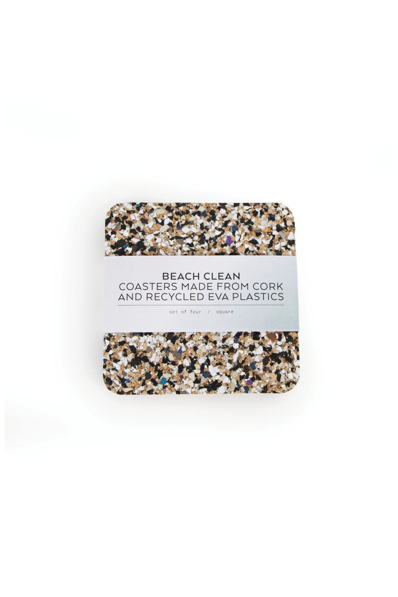 Beach Clean Square Coasters Set of 6, Main, color, Natural Cork