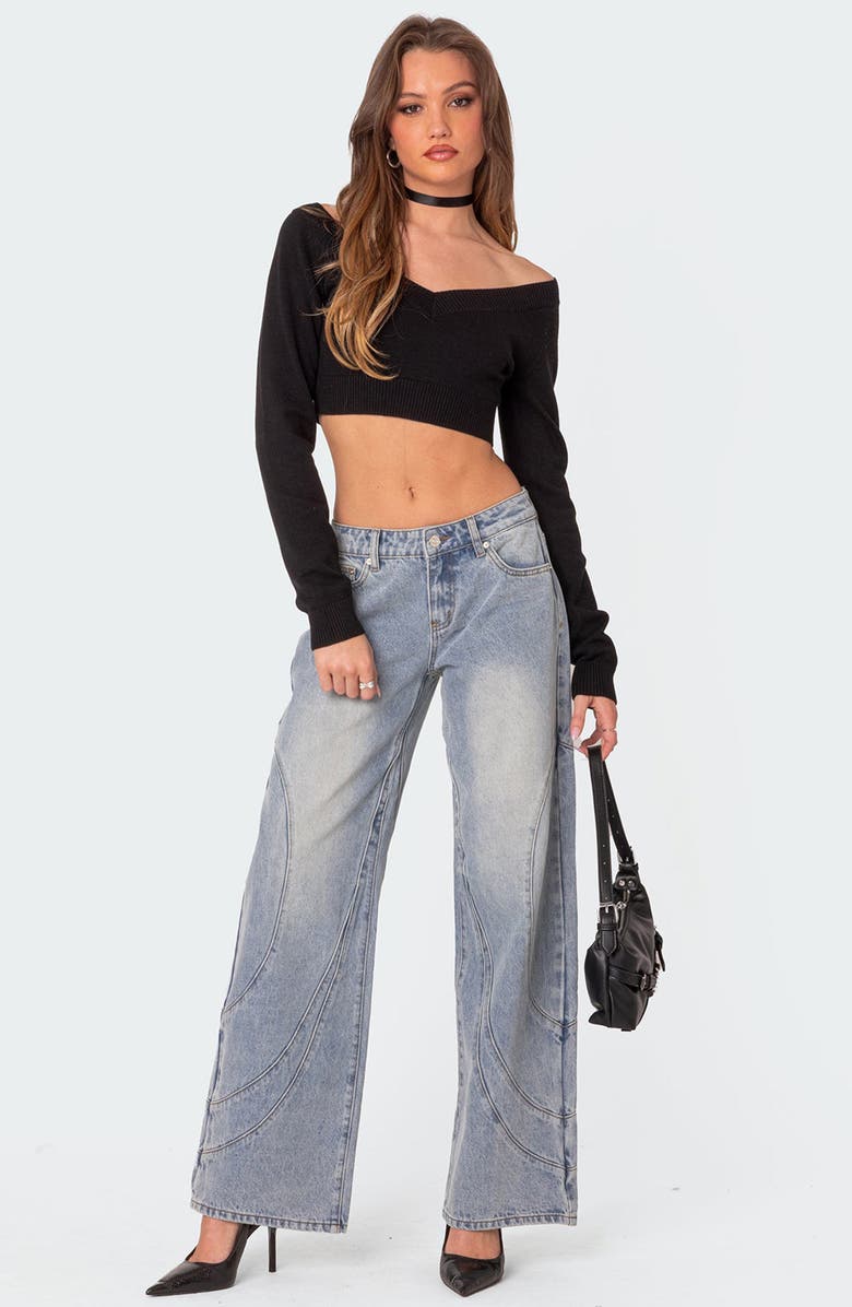 EDIKTED Lainey V-Neck Knit Crop Top, Alternate, color,