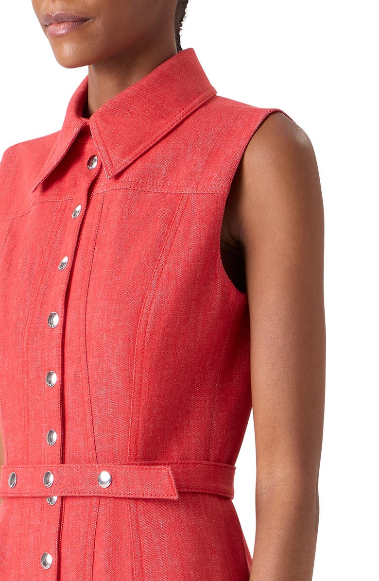 Akris Belted Stretch Denim Shirtdress, Alternate, color, Vermillion