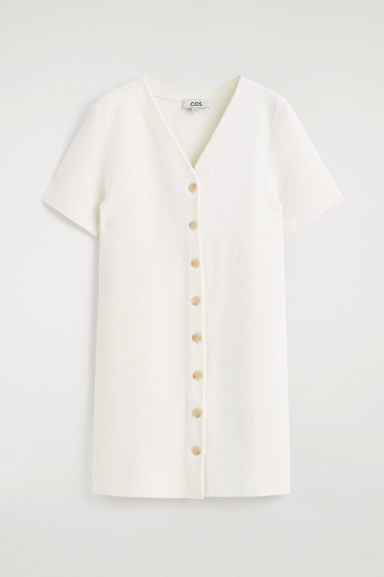 Buttoned Milano-knit Mini Dress, Alternate, color, WHITE