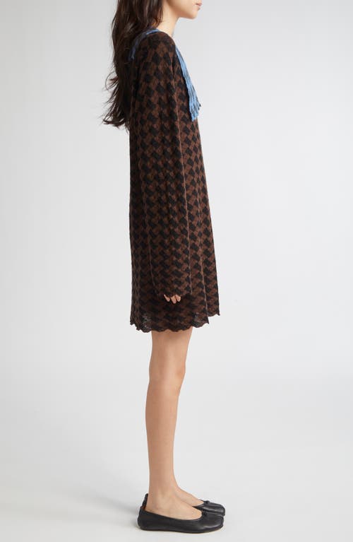 Yanyan Basket Argyle Long Sleeve Sailor Collar Wool Sweater Dress In Multi