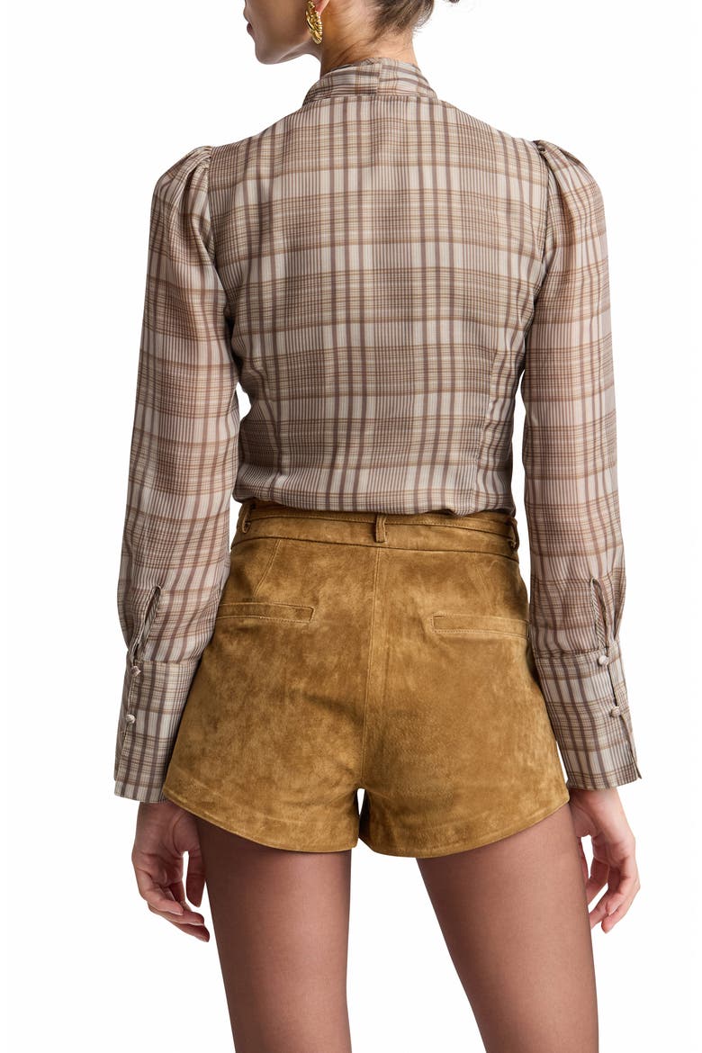 Plaid Tie Neck Top, Alternate, color, NATURAL PLAID MULTI
