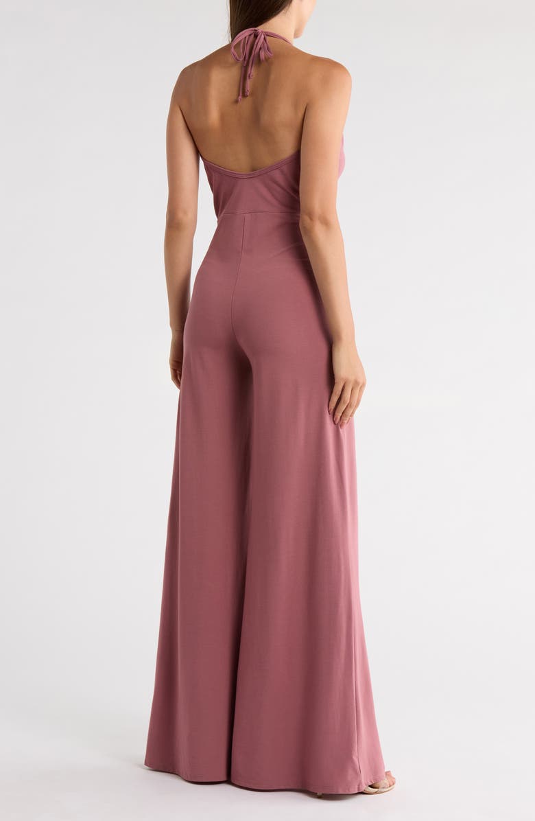 GO COUTURE Strappy Plunge Halter Jumpsuit, Alternate, color, Dark Mauve Ponte