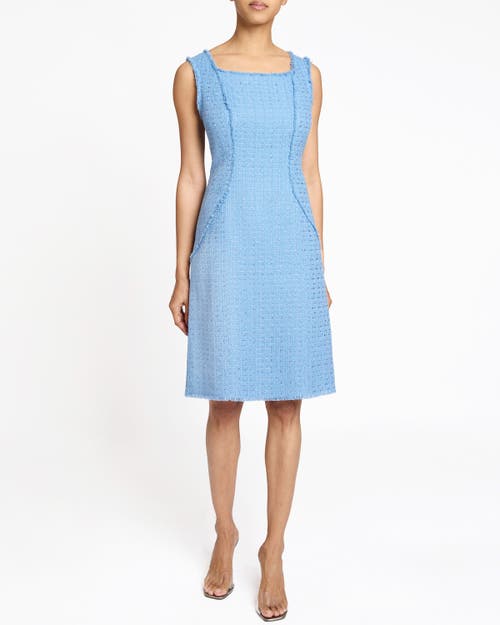 Santorelli Sleeveless Fringe-trim Shimmer Tweed Dress In Marine Blue