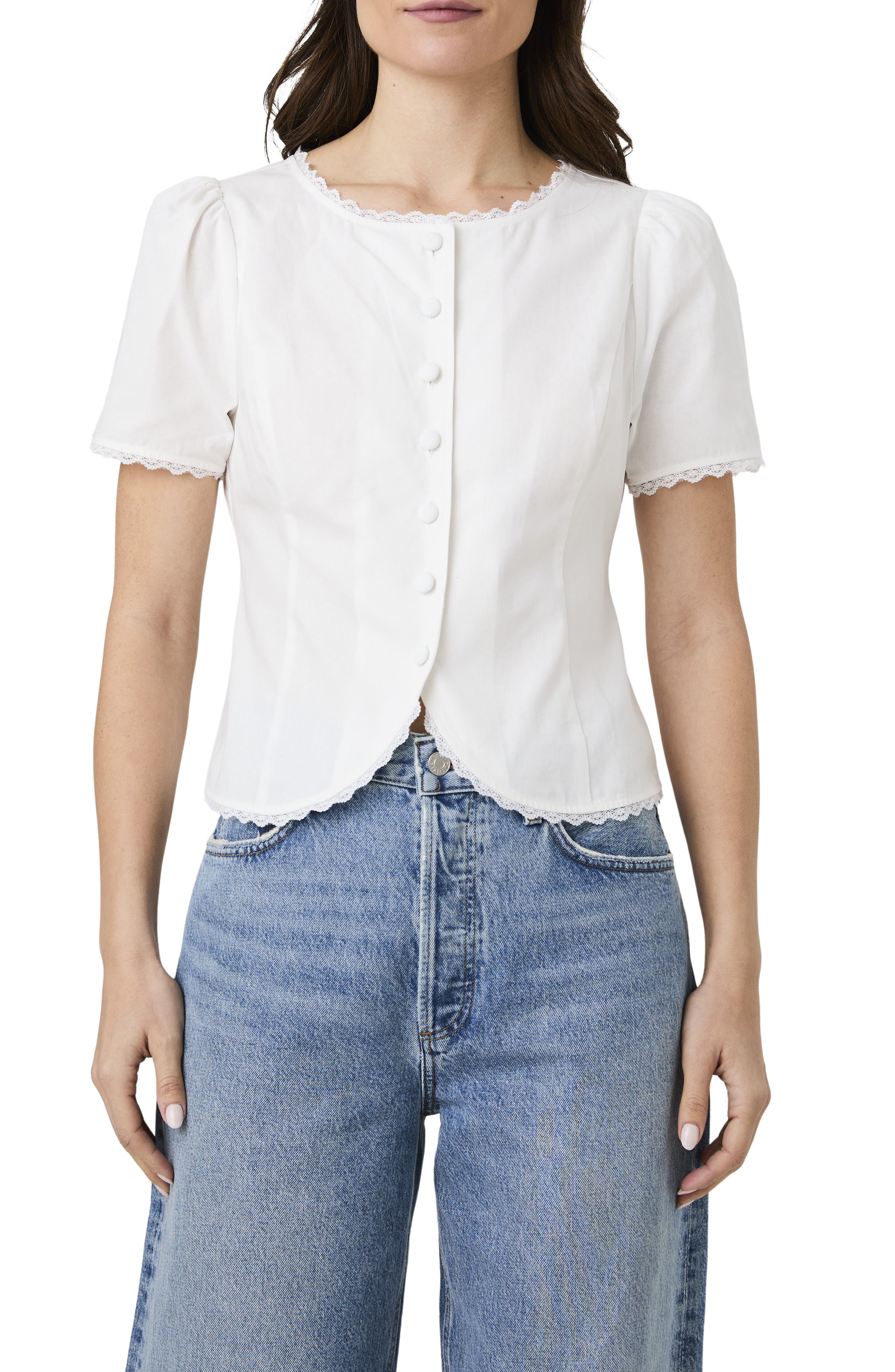 French Connection Lace Trim Button-Up Top