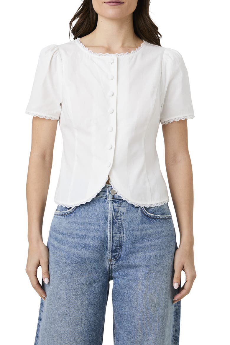 Lace Trim Button-Up Top, Main, color, LINEN WHITE