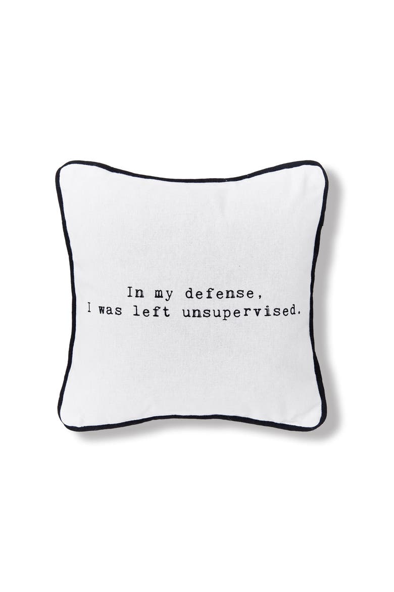 "Left Unsupervised" Printed Mini Accent Pillow 10" x 10", Main, color, White