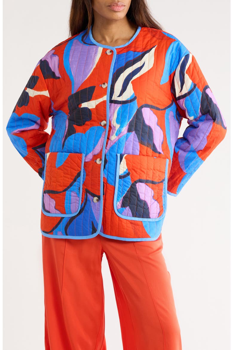 Annae Woven Blouson Jacket, Alternate, color, MOVING FLOWERS
