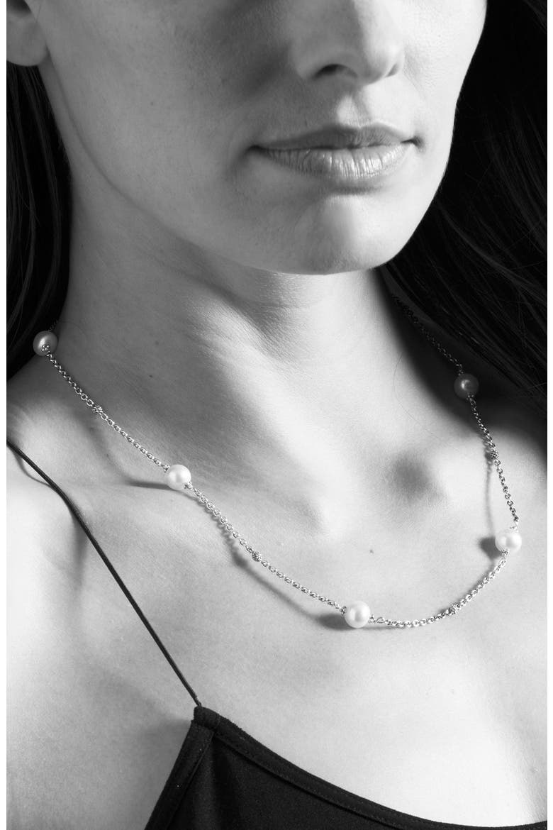 'Luna' Pearl Station Necklace, Alternate, color, SILVER/ PEARL