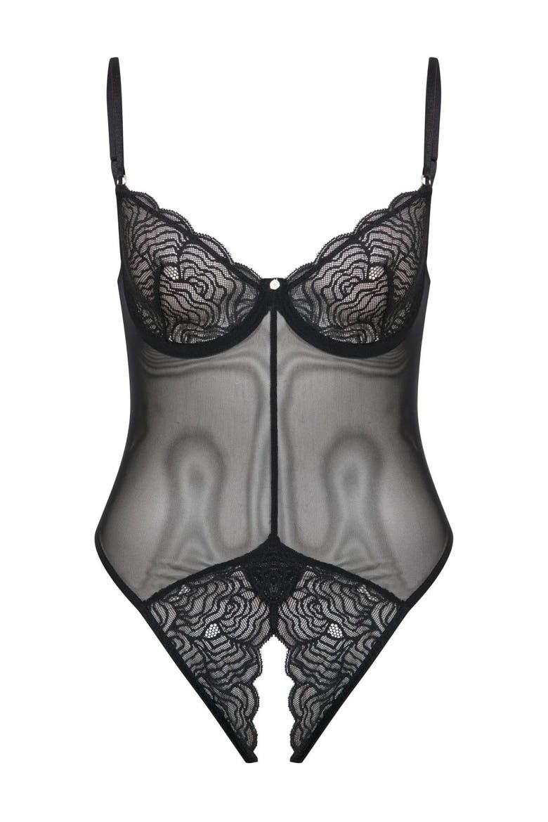 Beatrice - Ouvert Lace Bodysuit, Main, color, Black