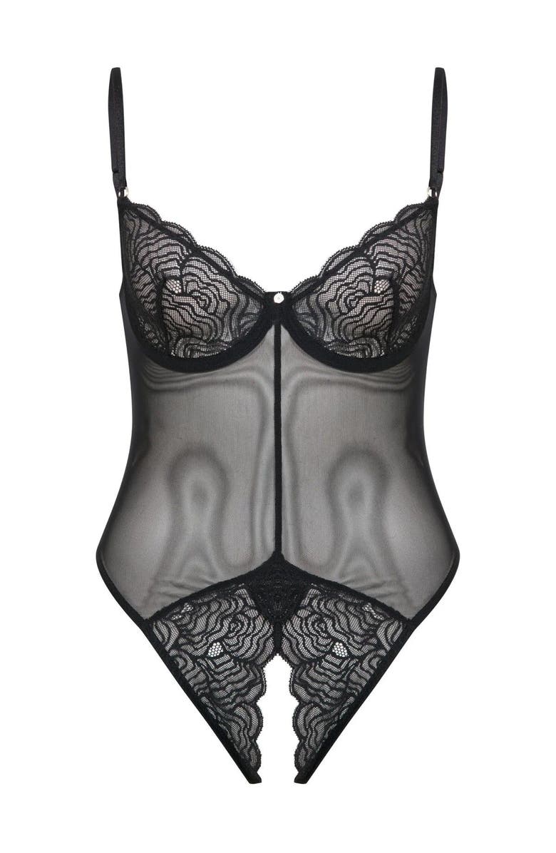 House Of Silk Beatrice - Ouvert Lace Bodysuit, Main, color, Black