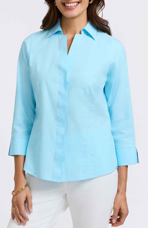 Foxcroft Mary Non-iron Stretch Cotton Button-up Shirt In Soft Aqua