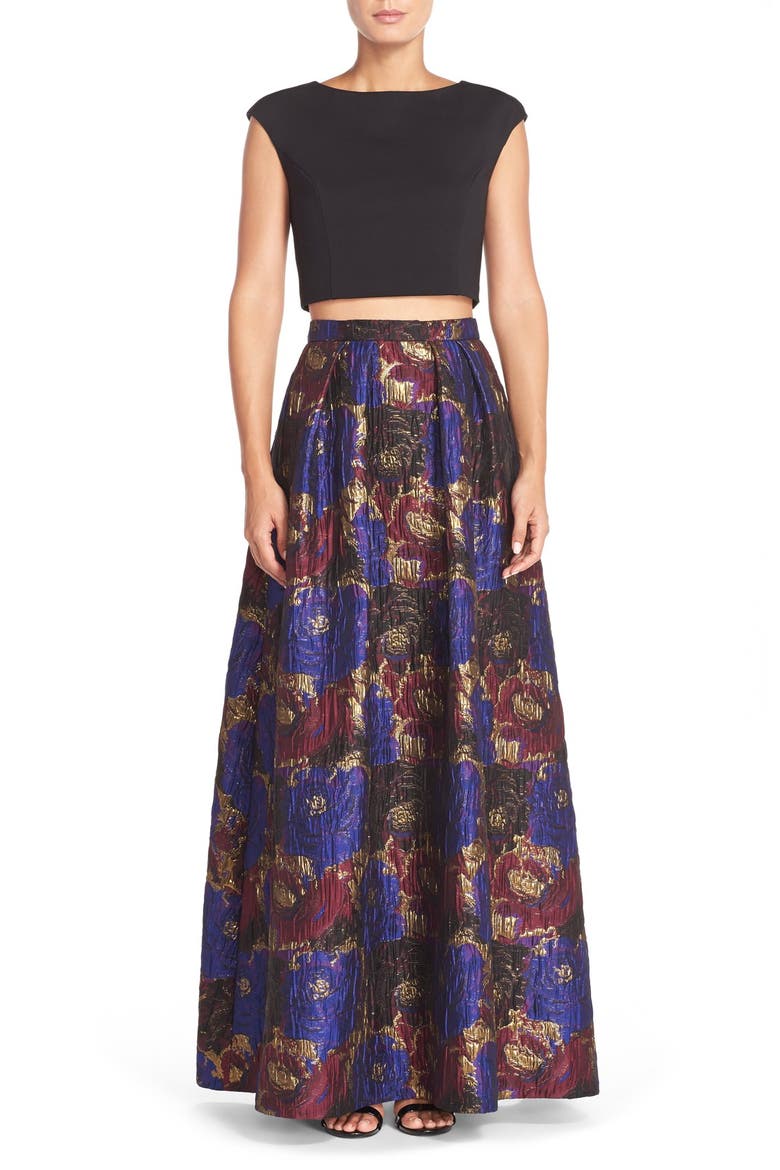 Two-Piece Jacquard Ballgown, Main, color, PURPLE MULTI