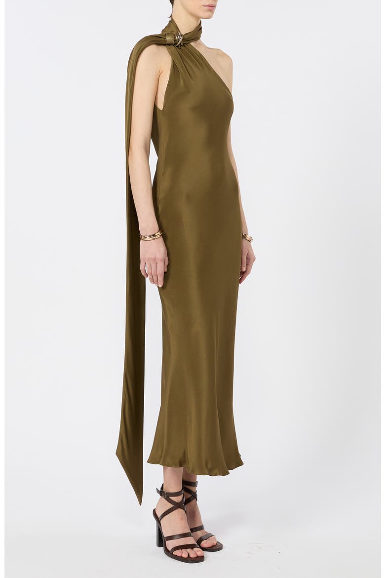 Evasto Scarf Neck One Shoulder Silk Satin Evening Dress, Alternate, color, MUD