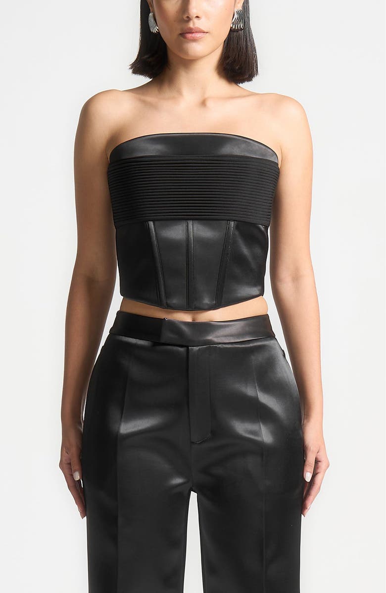 Manière De Voir Cora Satin Pintuck Bandeau Corset Top, Alternate, color, Black