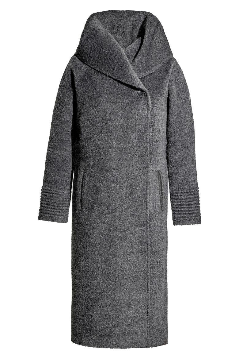 Wool & Suri Alpaca Blend Hooded Bouclé Coat, Alternate, color, GREY MELANGE