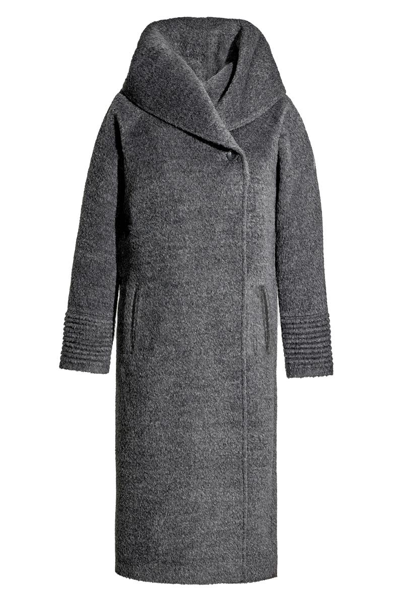 SENTALER Wool & Suri Alpaca Blend Hooded Bouclé Coat, Alternate, color, Grey Melange