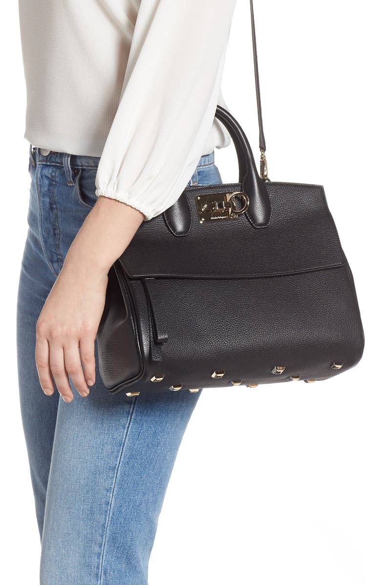 FERRAGAMO Small The Studio Leather Top Handle Bag, Alternate, color,