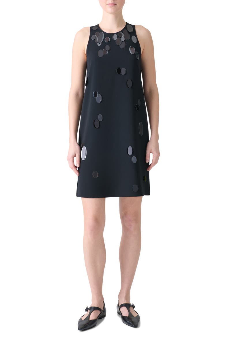 Paillette Detail Heavy Crepe Shift Dress, Main, color, BLACK
