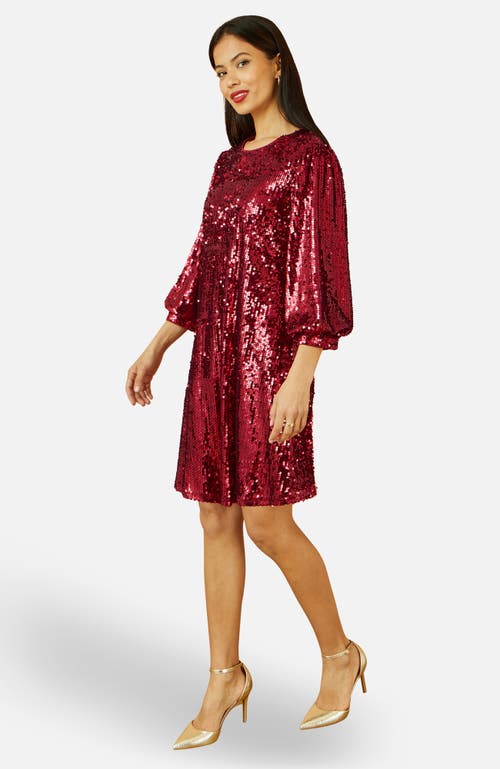 Yumi Balloon Sleeve Sequin Mini Dress In Burgundy