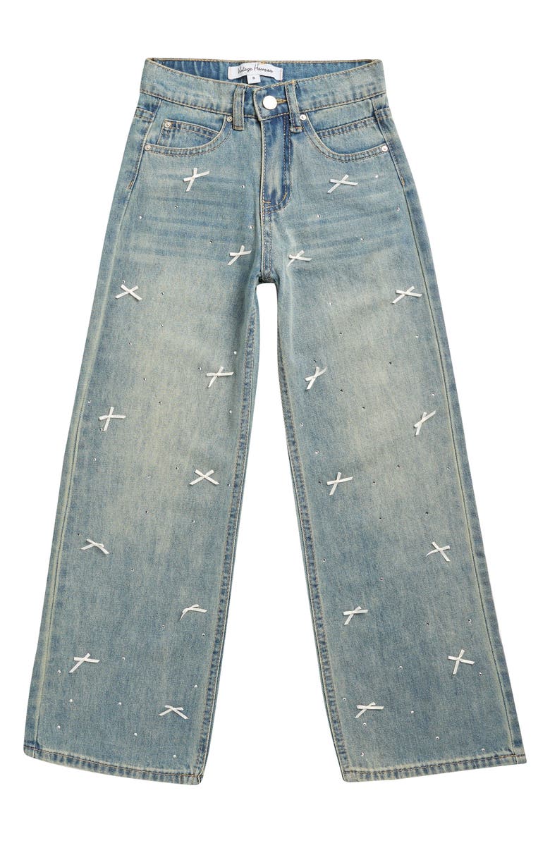 Vintage Havana Kids' Bow Rhinestone Wide Leg Jeans, Main, color,