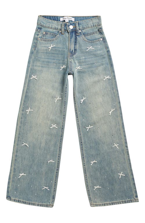 Vintage Havana Kids' Bow Rhinestone Wide Leg Jeans In Blue