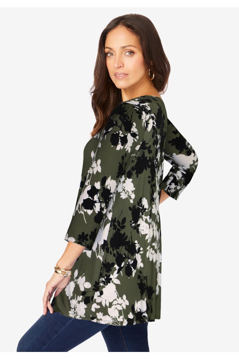 Stretch Knit Swing Tunic, Alternate, color, Green