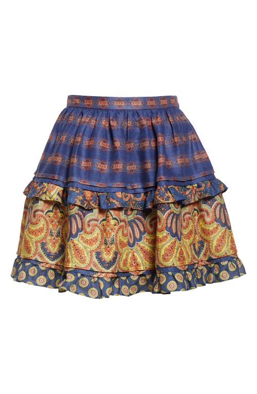 Shop Valentino Garavani Paisley Tiered Linen Miniskirt In Indigo