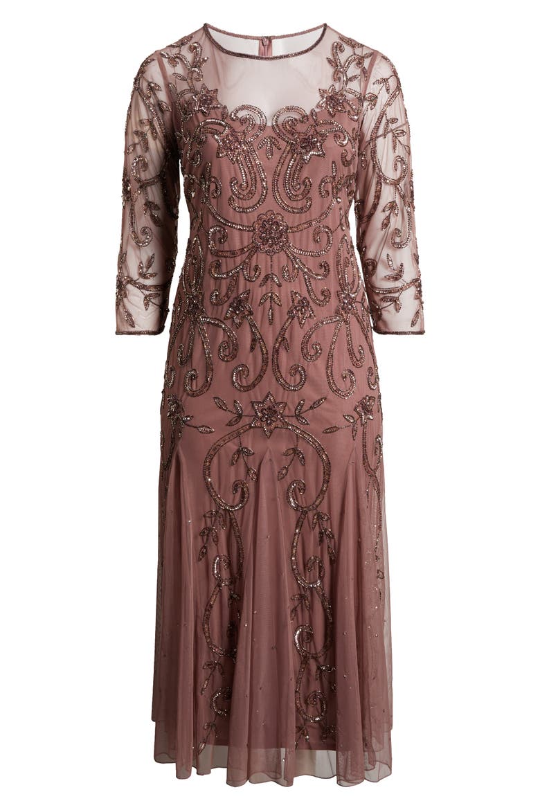 Beaded Long Sleeve Gown, Alternate, color, MAUVE 661