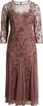 Pisarro Nights Beaded Long Sleeve Gown
