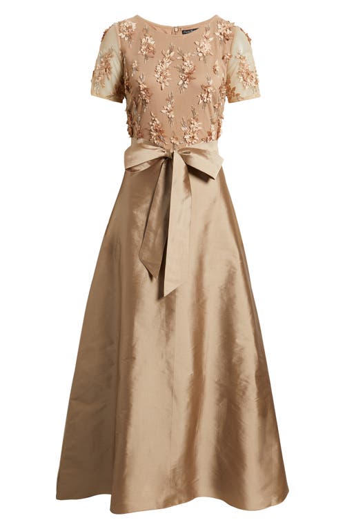 Pisarro Nights 3d Floral Bodice Beaded Gown In Brown