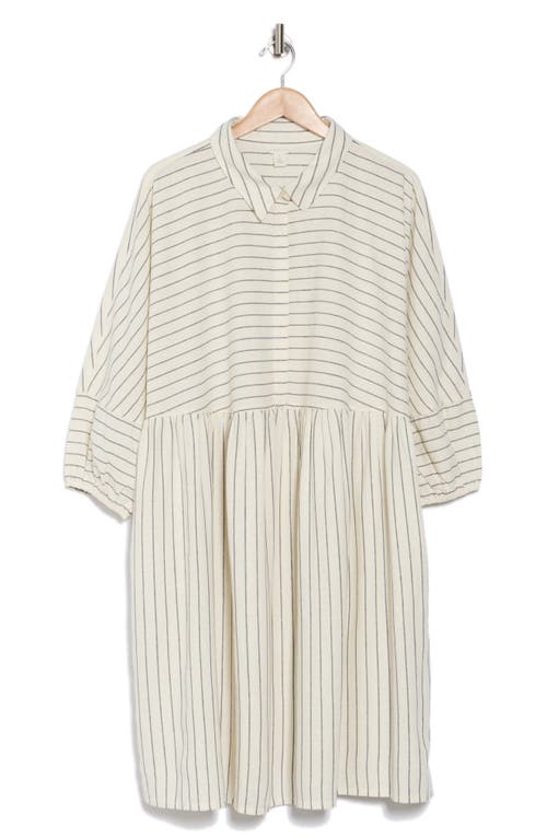 Shop Caslon ® Long Sleeve Linen Blend Shirtdress In White- Grey Ebony Lena Stripe